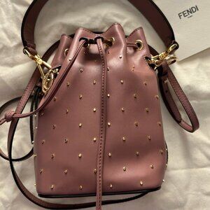FENDI Vitello Liberty F is Fendi Studded Mini Mon Tresor Bucket Bag in English R